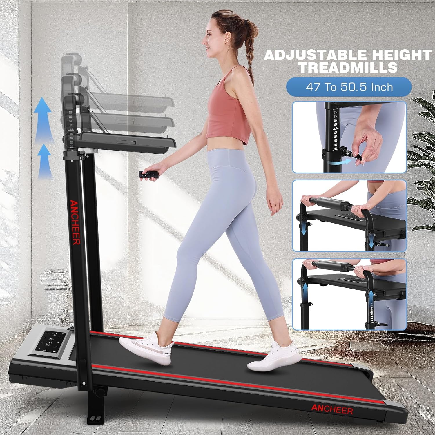 ANCHEER Walking Pad Treadmill with 12% Incline&Adjustable Height, 4 in 1 Under Desk Treadmills with Desk Workstation, Foldable Treadmill for Home 300lb,3 Type Control - Image 2