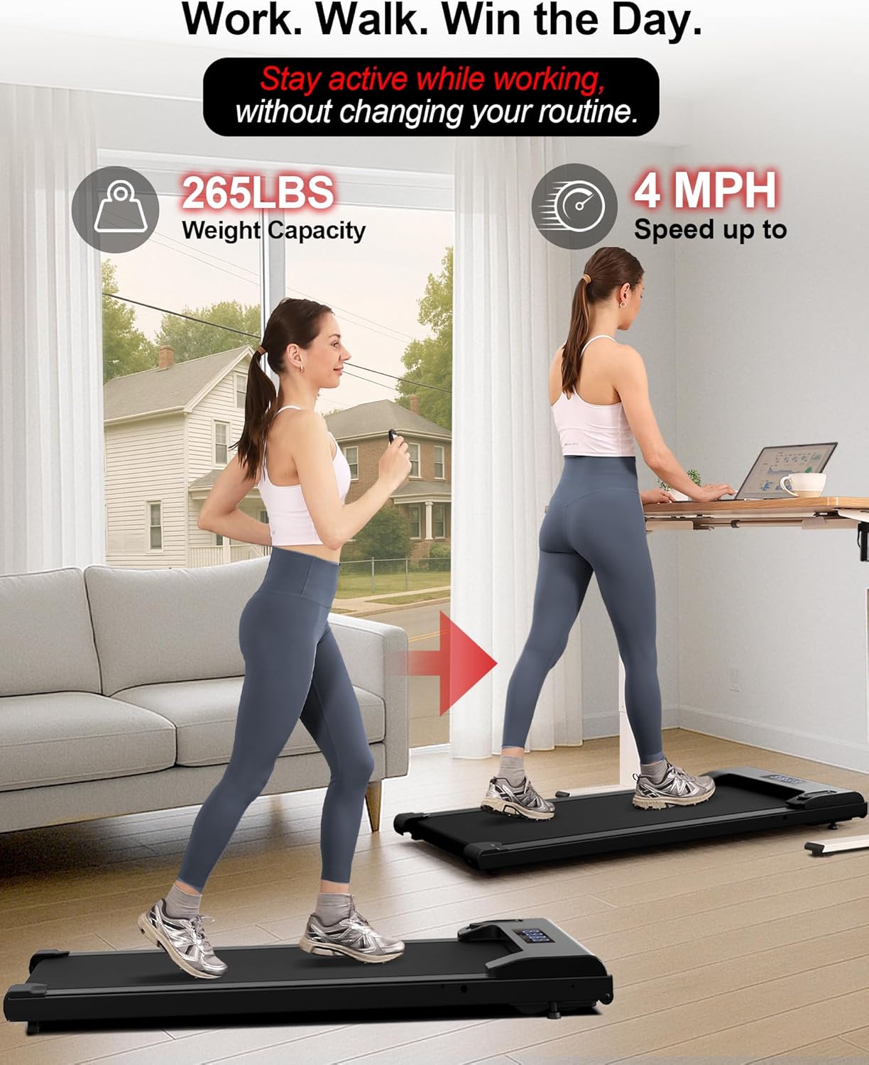 Lichico Walking Pad Under Desk Treadmill,Portable Small Treadmills for Home and Office,Super Quiet Brushless Motorized Walking Jogging Running Machine with Remote Control - Image 5