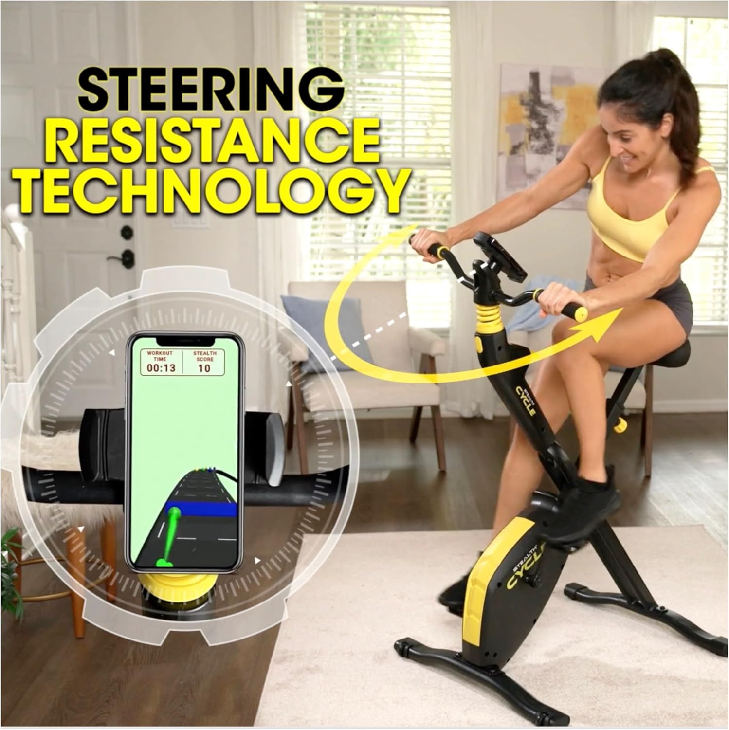 STEALTH GAME CYCLE: Full-Body Workout X-Bike, Gamified Cardio with 5 Free Games, Foldable Magnetic Cycle, Phone Holder + Free Fitness App (Optional Premium Subscription) - Image 4