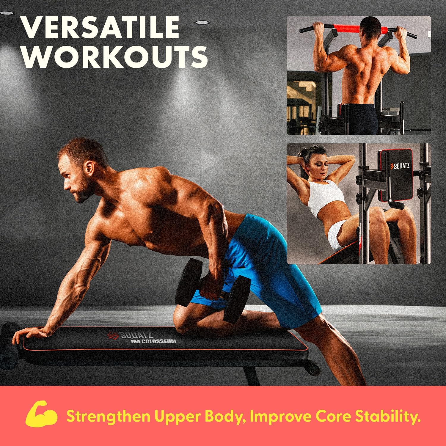 SQUATZ Pull-Up Workout Station with Bench - Multifunctional Gym Equipment Setup w/Pulling Bar, Sit-Up Board, Backrest, Elbow Pad, & Steel Main Frame, Great for Home Exercise and Weight Training - Image 5
