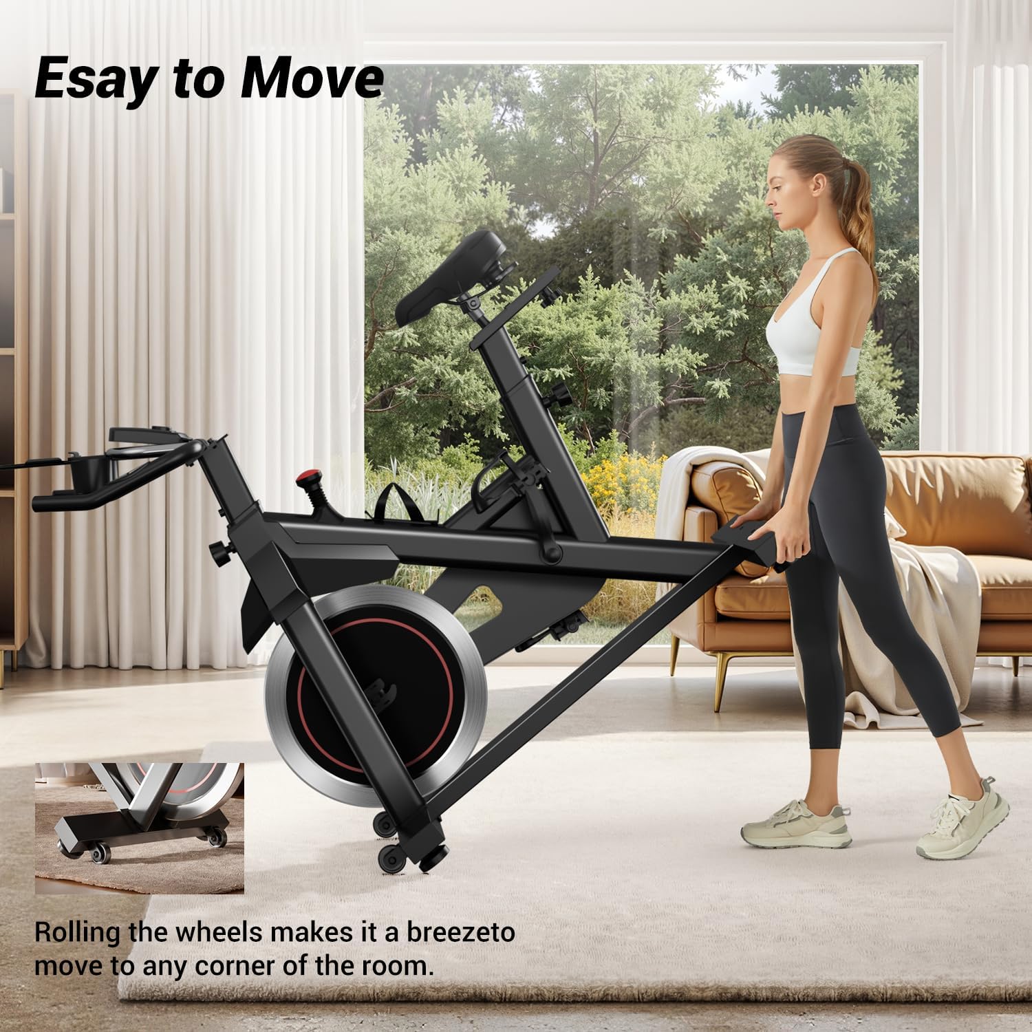 CURSOR FITNESS Exercise Bike, Stationary Bikes for Home, 300 LBS Capacity, Workout Bike with Silent Belt Drive, Indoor Cycling Bike with Extra Comfort Seat/IPad Mount/3 Bottle Holders - Image 6