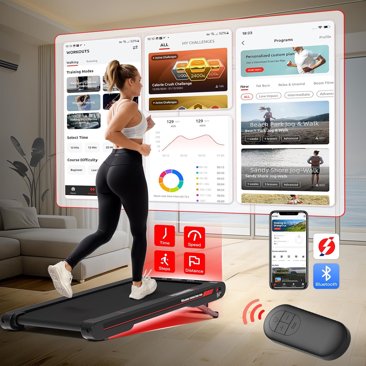 Sperax Walking Vibration Pad,Under Desk Treadmills for Home,4 in 1 Vibration Plate Exercise Machine,Portable Walking Pad with APP,350 Lb Capacity Multifunctional Treadmill Pro Max - Image 2