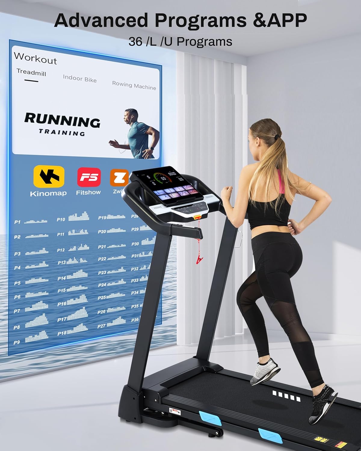 Auto Incline Treadmill - 300+ LBS Capacity 3.5HP Folding Treadmills with 15% Auto Incline, Running Machine for Home, 10 MPH Speed, 36 Preset Programs, Upgrade LCD Panel, Bluetooth App - Image 5