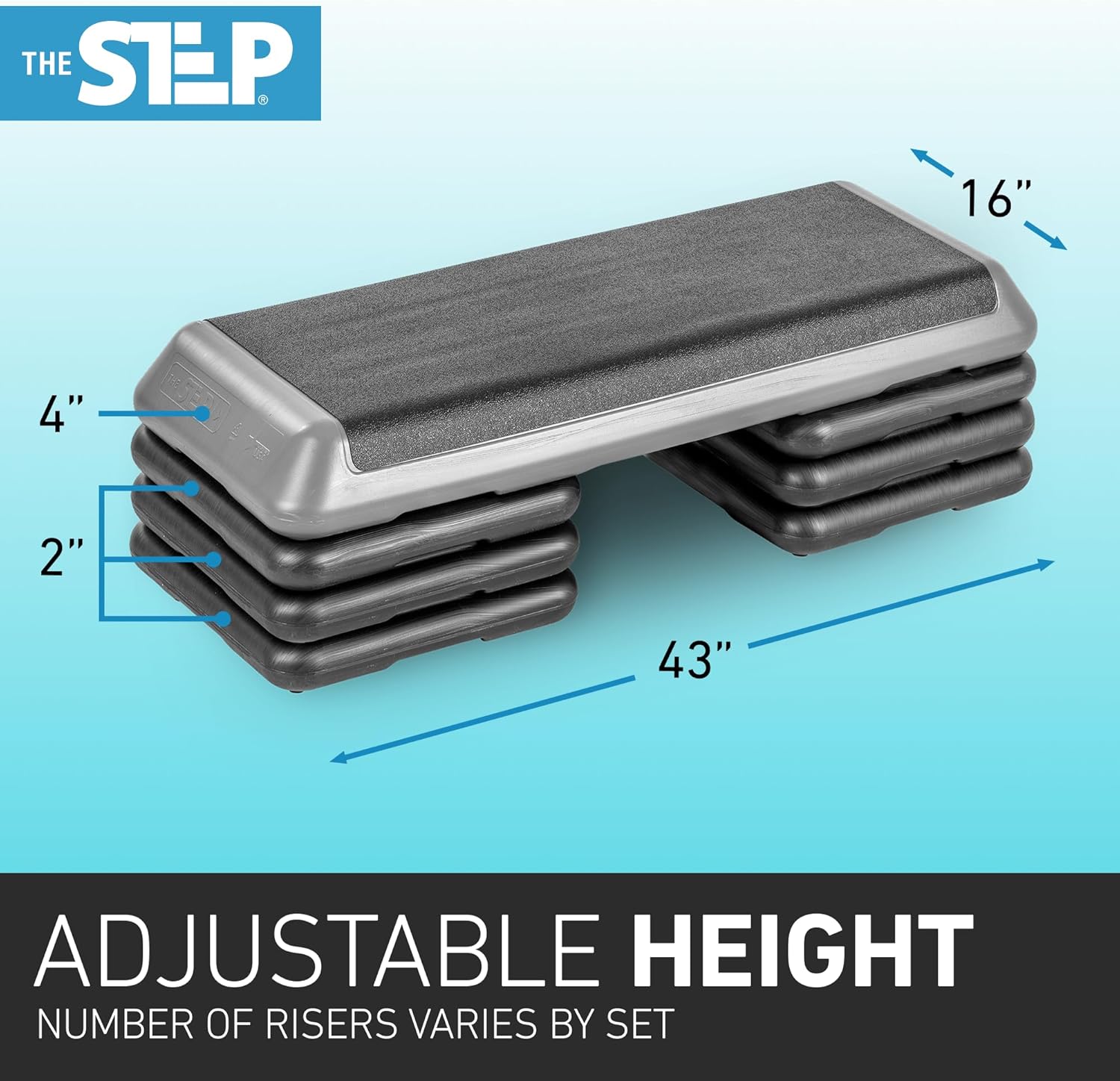 The Original STEP Exercise Step Platform, Health Club Size Stepper for Exercise at Home with 4 Stackable Risers for Height Adjustments - Image 6