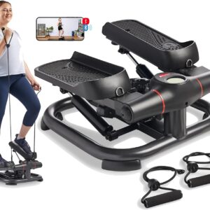 Sunny Health & Fitness 2-in-1 Premium Power Stepper with Resistance Bands, Low-Impact Cardio, Space-Saving, Height-Adjustable, with Enhanced Bluetooth Connectivity with Free SunnyFit App