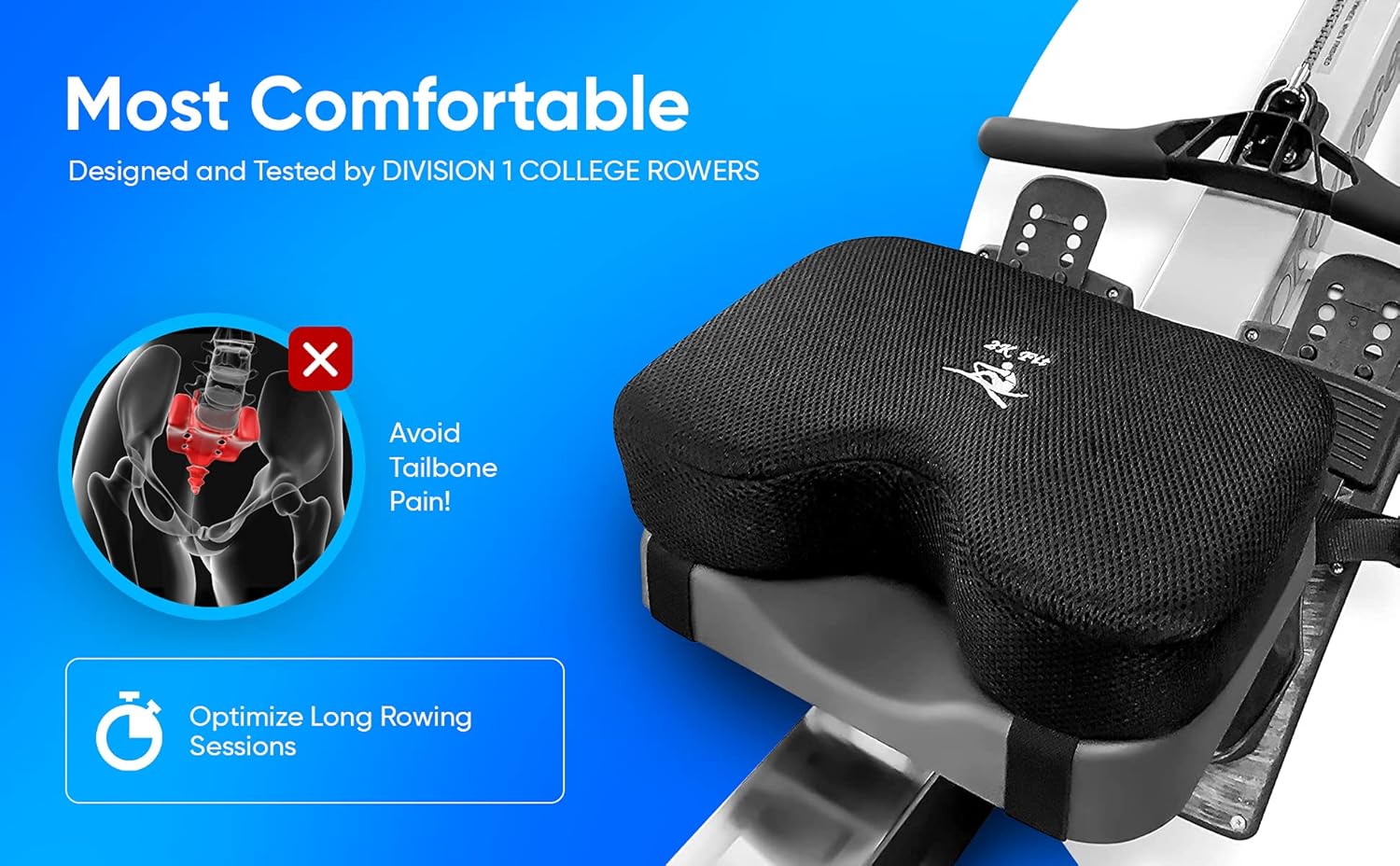 Rowing Machine Seat Cushion (Model 2) for The Concept 2 Rowing Machine with Custom Memory Foam, Washable Cover, and Straps- Concept 2 Rower, Recumbent Stationary Bike, WatterRower Seat Pad - Image 6