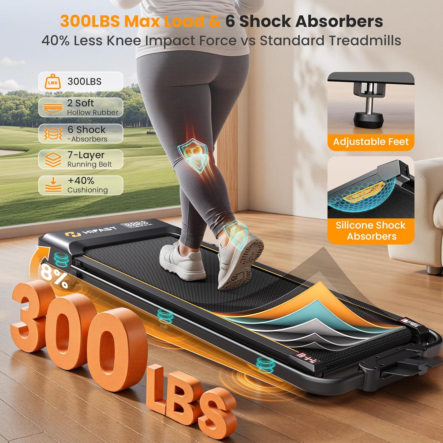Walking Pad Treadmill, 3 in 1 Foldable Under Desk Treadmills for Home Office, Small Walking Pad with Incline Handle Bar, 300lbs Capacity 2.5HP Portable Running Machine with APP Remote Control - Image 9