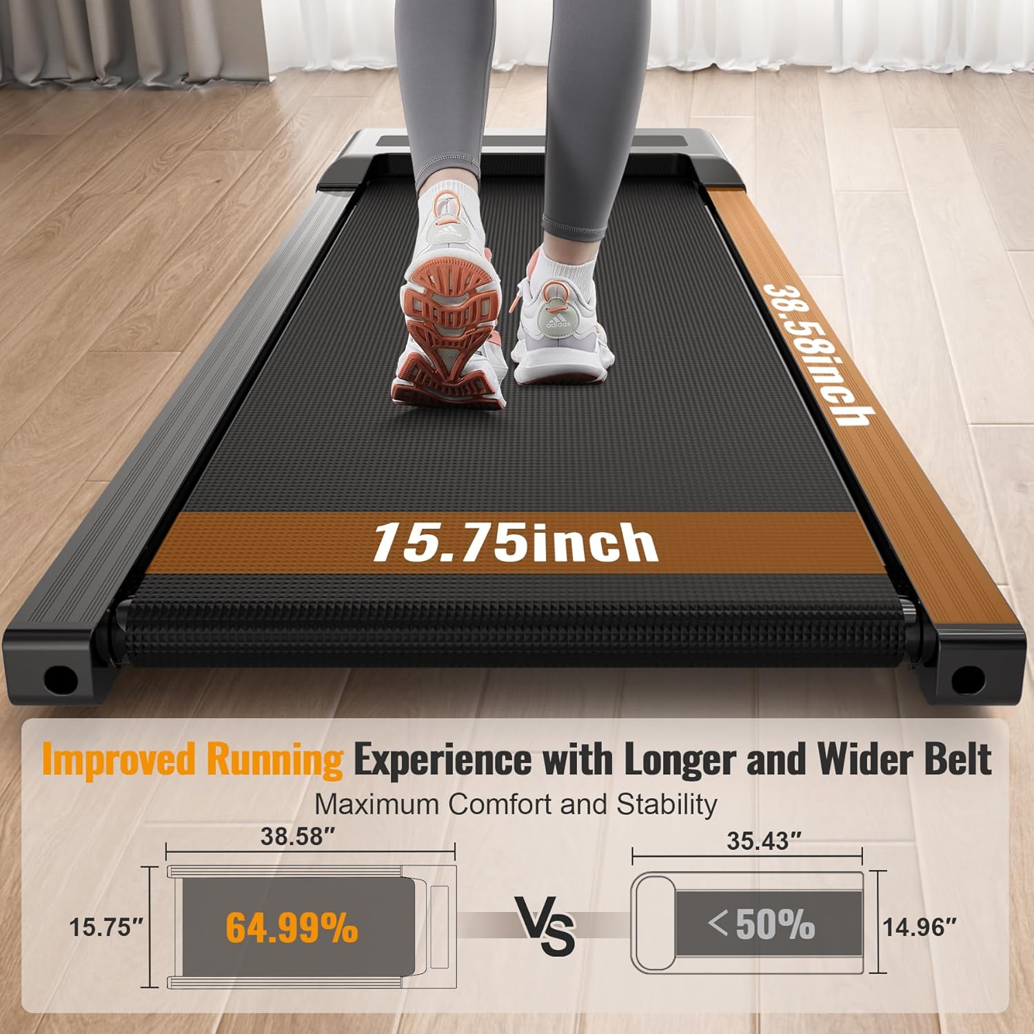 Walking Pad, 2.5HP Under Desk Treadmill for Home Office, 300 Lbs Capacity Portable Treadmills with Remote Control & LED Display, 2 in 1 Running Pad for Walking Jogging and Running - Image 2