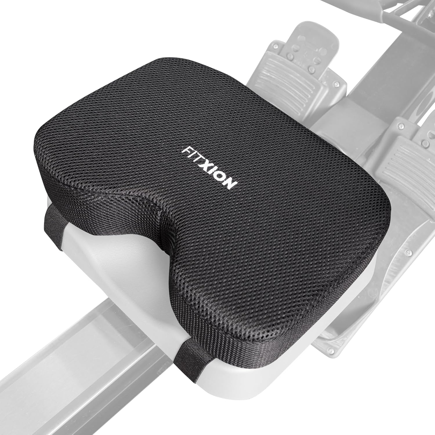 Rowing Machine Seat Cushion – Ergonomic Tail Bone Comfort Memory Foam Pad for Concept 2, Water Rower, Peloton or Recumbent Bike. Anti-Slip Base, Buckled Straps for Indoor Rowing Workouts