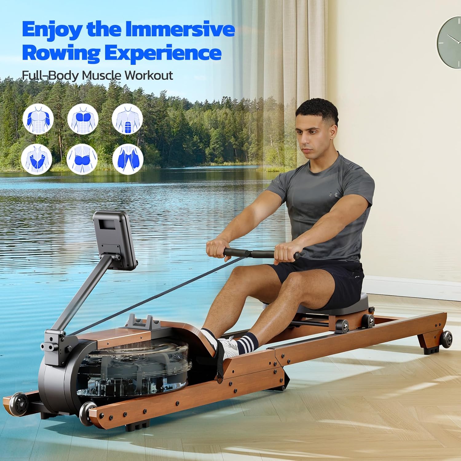 Dripex Water Rowing Machines for Home Use, Foldable Row Machine with 400LBS Weight Capacity, Rower Machine with Dedicated LCD Monitor, Comfortable Seat, Bluetooth App Compatible for Home Gym Exercise - Image 8