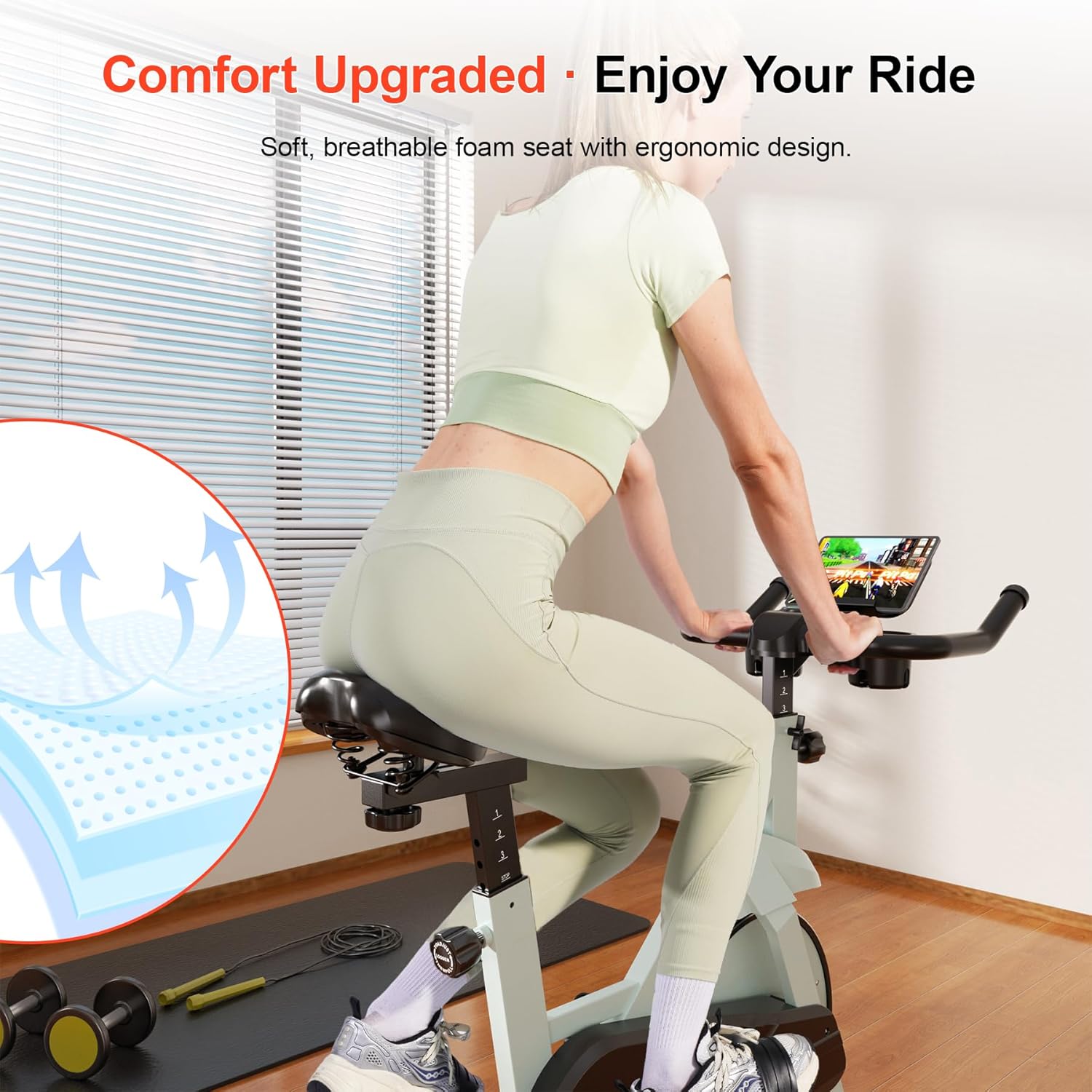 Exercise Bike, 32-Level Magnetic Resistance Stationary Bikes for Home, Low Noise Indoor Cycling Bike with 300lbs Weight Capacity, Workout Bike with Pad Mount, LCD Monitor and Cup Holder for Home Gym - Image 6