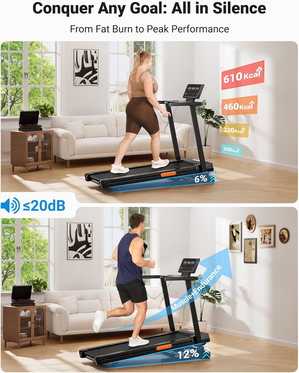 THERUN Treadmill with Incline, 3.0 HP Foldable Treadmills for Home, Brushless Motor Auto Incline Treadmill, 12 Level Adjustable, 300 LBS Capacity, Quiet Running - Image 3