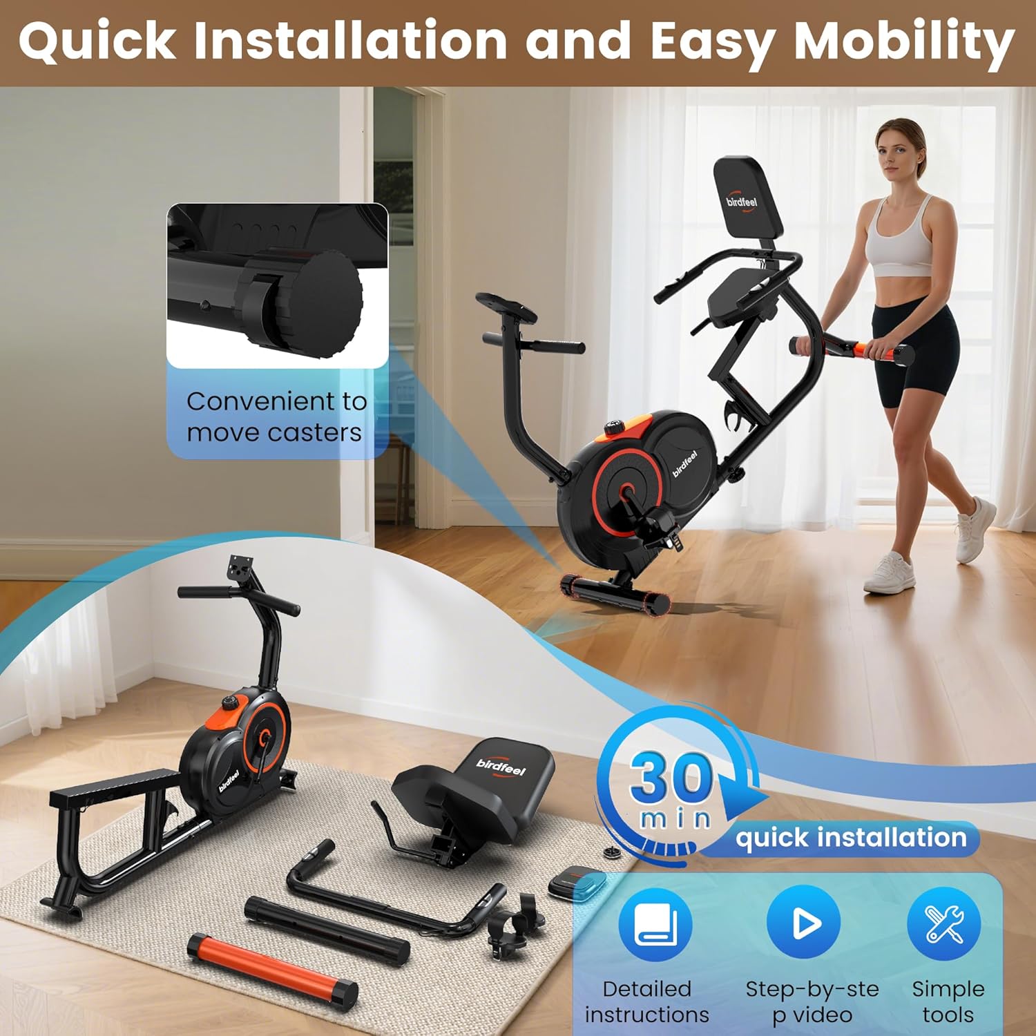 Recumbent Exercise Bike for Home,Recumbent Stationary Bikes for Adults & Seniors,Load Capacity of 400 pounds,Equipped with 16 Adjustable Gears, and Soft Adjustable Seats - Image 6