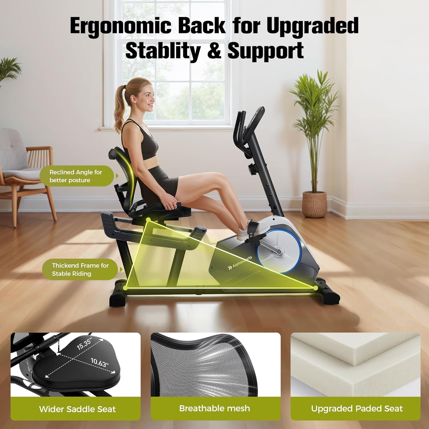 Recumbent Exercise Bike for Adult and Seniors,LUXECYCLES Stationary Bike,400 lbs Capacity,16-level Magnetic Resistance and Comfortable Adjust Seat - Image 4