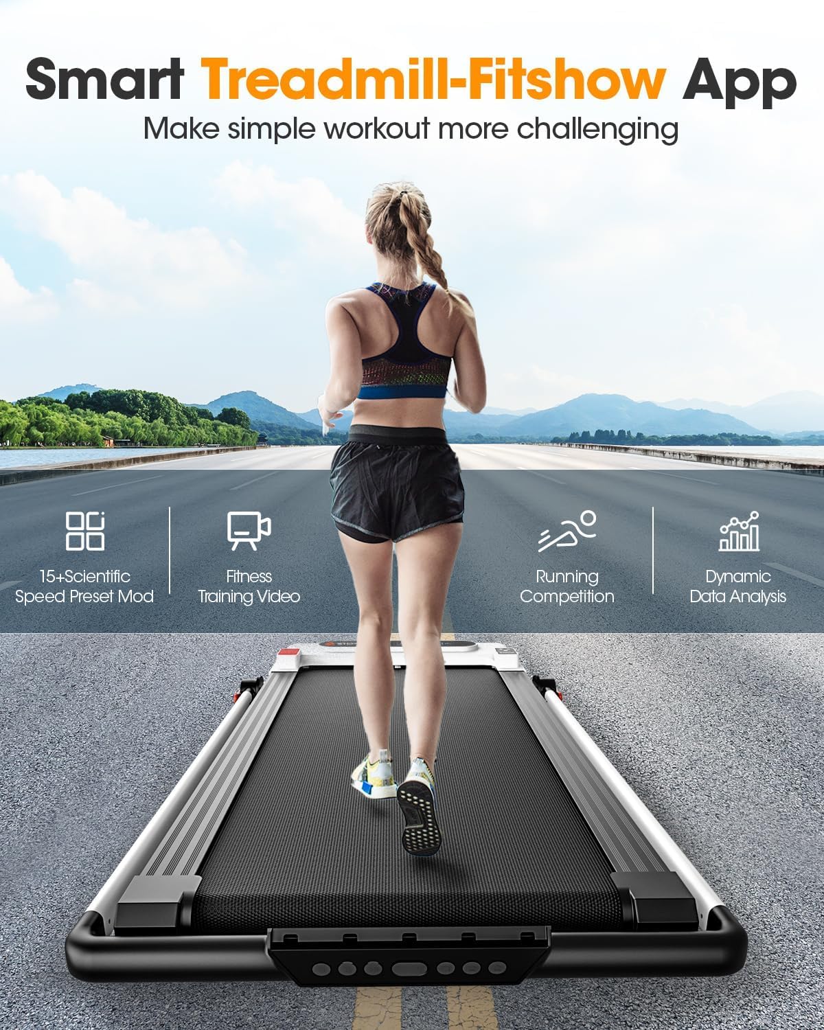 Walking Pad Treadmill with Handle Bar, 3.5HP Foldable Folding Treadmills with Incline, 3 in 1 Portable Under Desk Treadmills for Home Office Apartment with 330lbs, 17" Running Pad - Image 4