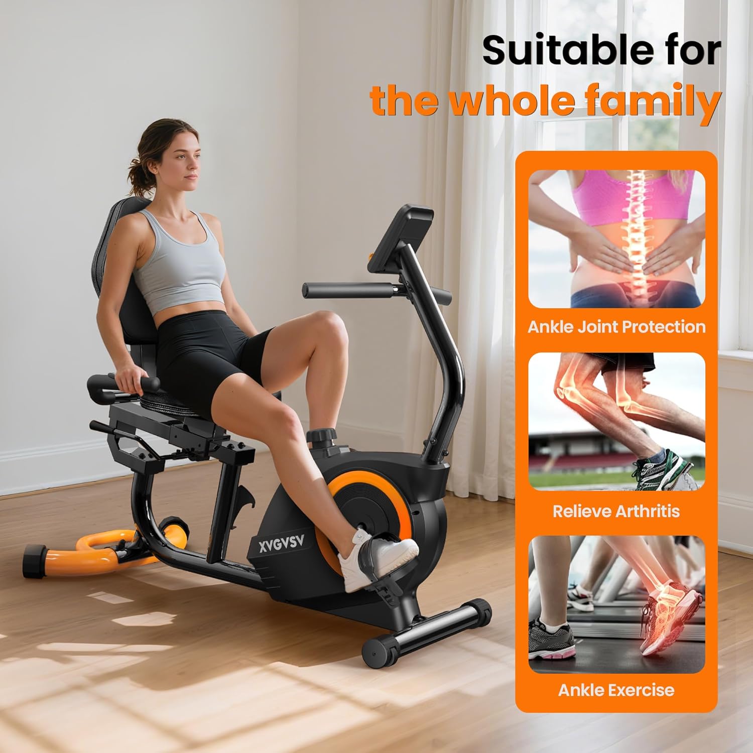 Recumbent Exercise Bike for Home Use, Quiet Recumbent Stationary Bikes for Adults & Seniors, 16-Level Resistance, Adjustable Seat, Supports 400LB, Pulse Sensors & LCD Display - Image 8