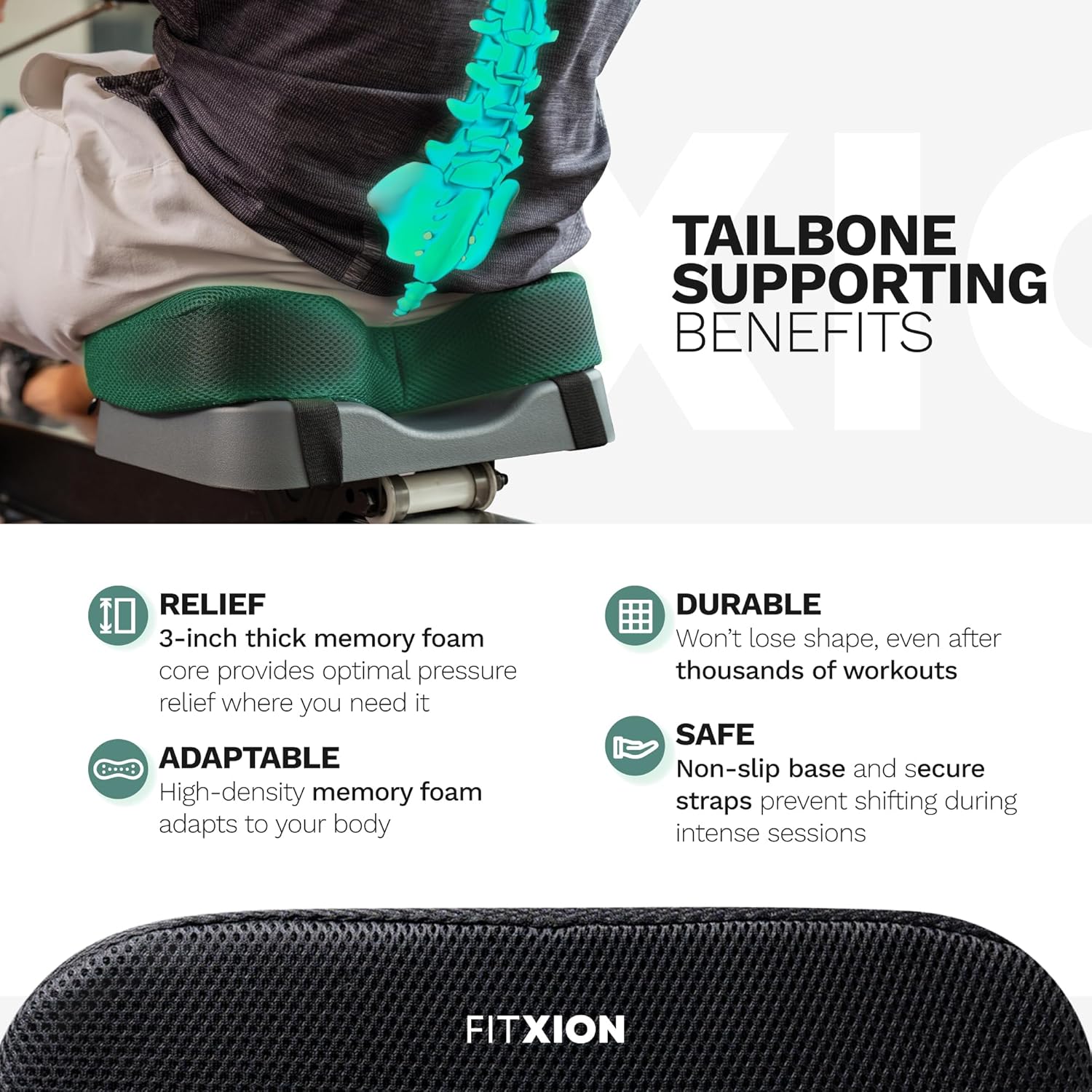 Rowing Machine Seat Cushion – Ergonomic Tail Bone Comfort Memory Foam Pad for Concept 2, Water Rower, Peloton or Recumbent Bike. Anti-Slip Base, Buckled Straps for Indoor Rowing Workouts - Image 7