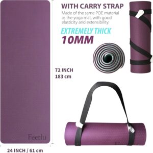 Extra Thick Exercise Yoga Mat with Strap – 2/5 Inch (10MM), Non-Slip Workout Mat for Yoga, Pilates, and Floor Exercises