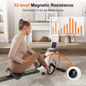 DeerRun Rowing Machines for Home, 32 Levels of Quiet Resistance Magnetic Rowing Machine, 300LBS Capacity, Row Machine with LED Monitor & Comfortable Seat, Bluetooth, App Supported and Tablet Holder
