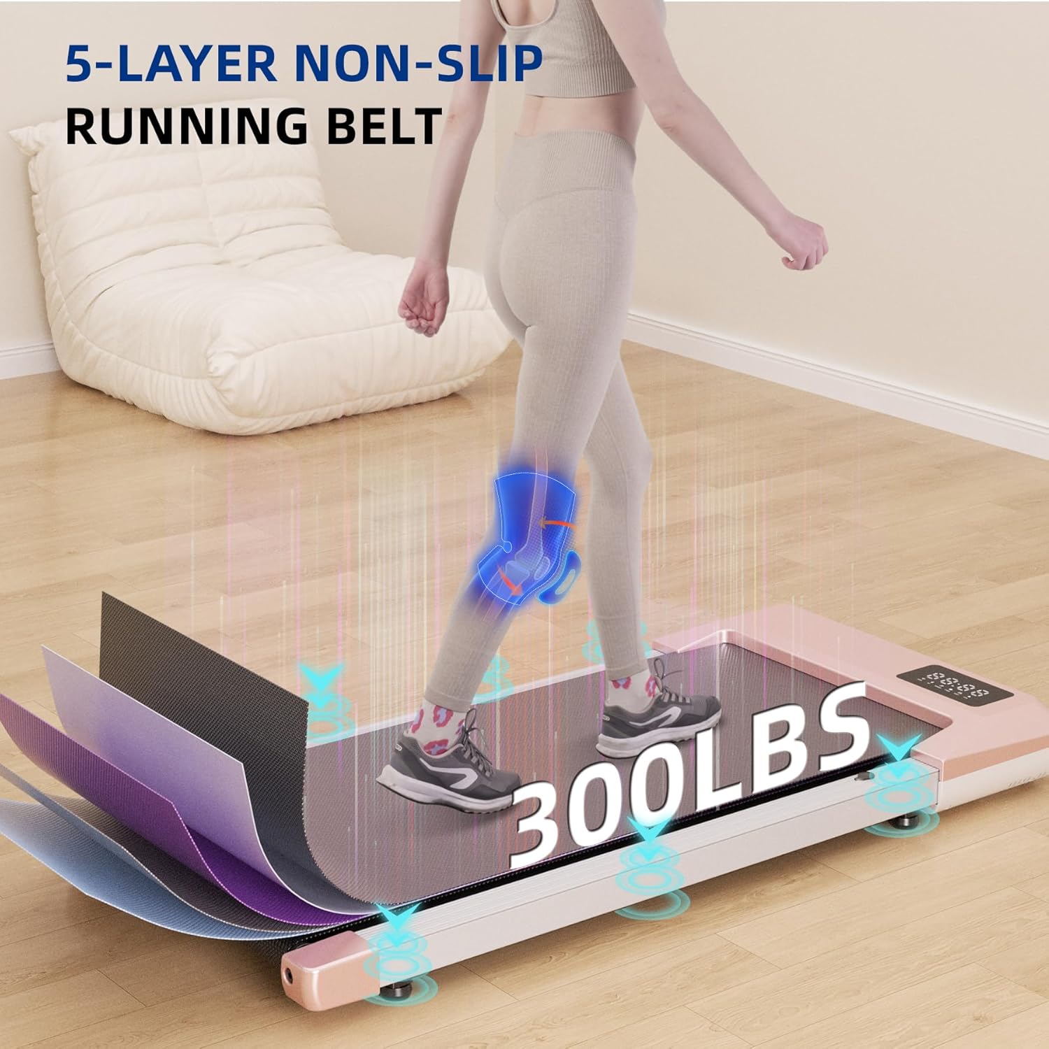 SupeRun Walking Pad, Under Desk Treadmill, 3 in 1 Portable Treadmill with Remote Control LED Display, 2.5 HP Quiet Walking Jogging Machine for Office Home Use, 250 Lbs Capacity - Image 5