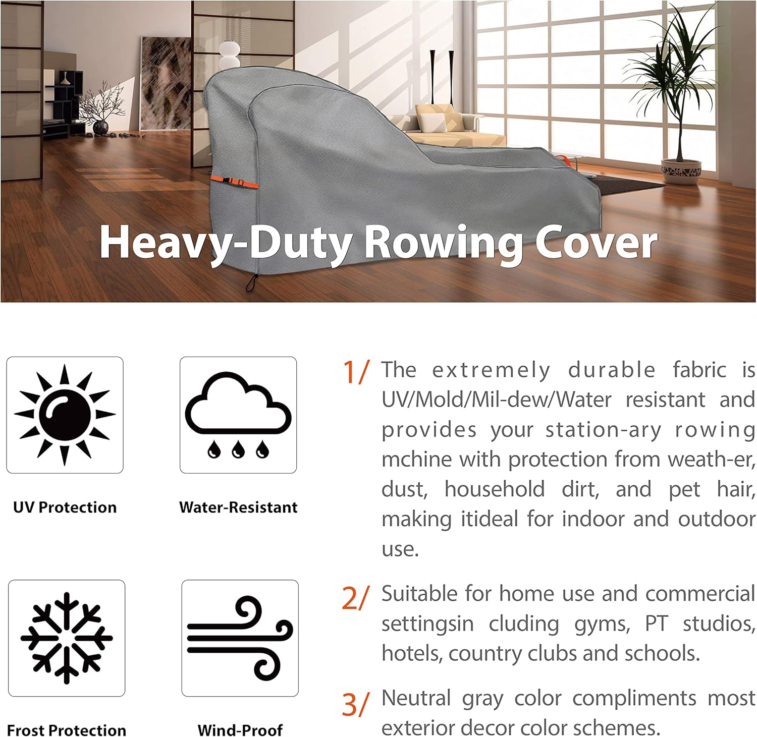 Rowing Machine Cover, Fitness Equipment Covers Protective Cover Dustproof Waterproof Cover Protective Cover and Resistant Oxford Fabric Sports Rowing Machine Protective Cover - Image 3