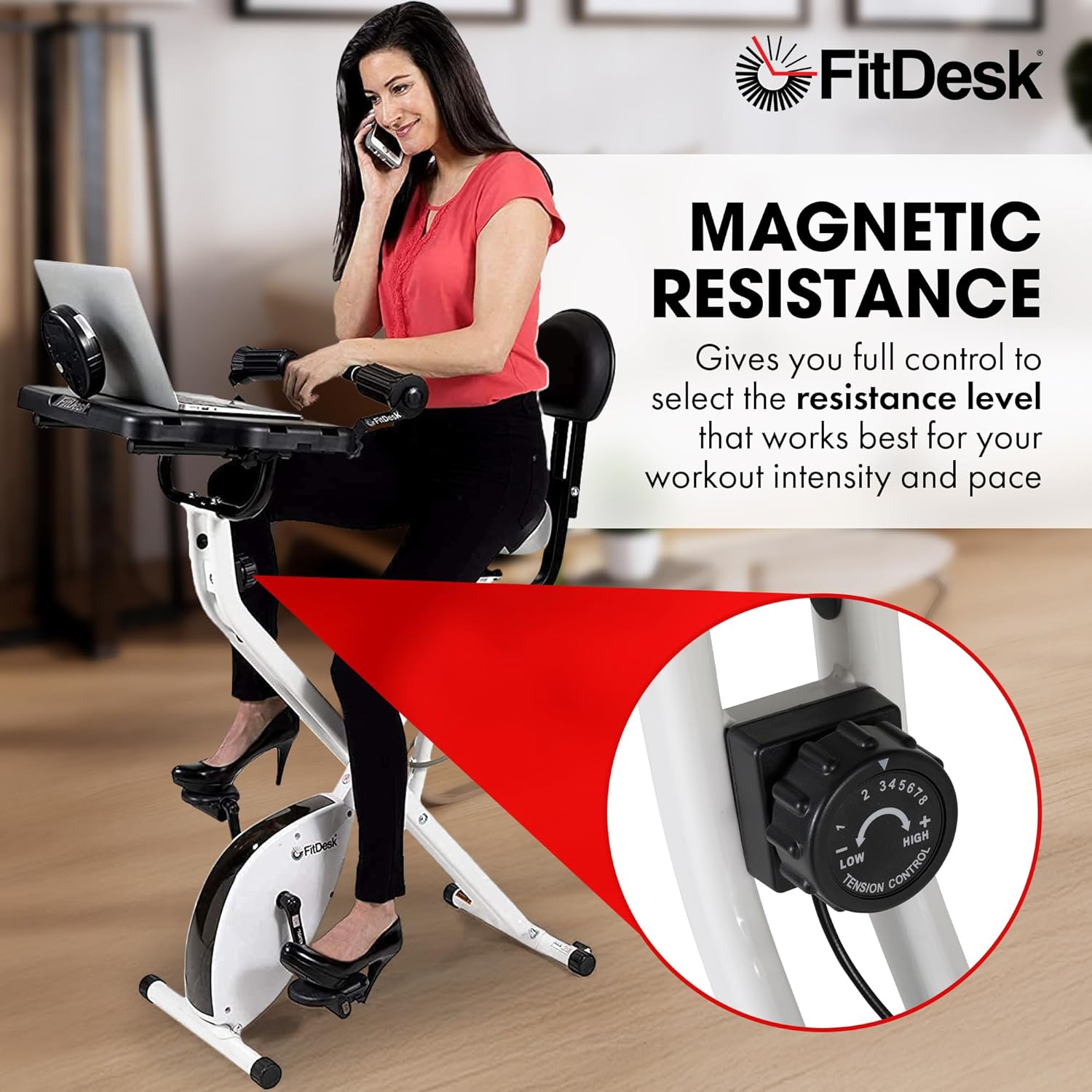 FitDesk Standing Exercise Bike Desk 3.0, Adjustable Height Indoor Cycling Trainer, Tablet Holder, Fitness Table, Portable Exercise Table, Resistance Bands, Home & Office Bike, Supports Up to 300 lbs - Image 6