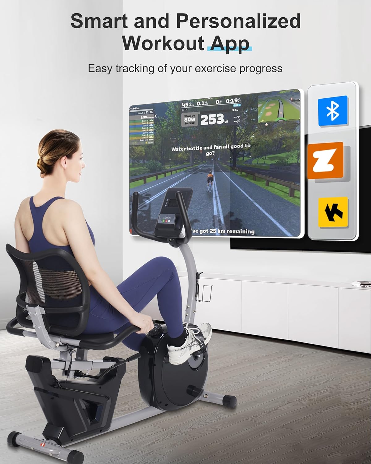 Recumbent Exercise Bike, Recumbent Bike for Home with Smart Workout APP - Recumbent Bikes with Ergonomic Backrest and Comfort Seat, 420LBS Weight Capacity, Larger Backlit Display - Image 3