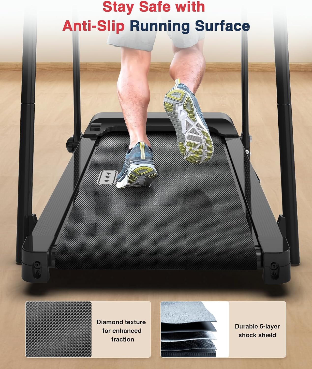 Redliro Treadmill for Seniors with Long Handrails - 300 lbs Capacity Walking Treadmill for Elderly with Cup Holder - Recovery Machine for Home Use with Clear, Non-Scrolling Display (Black) - Image 6