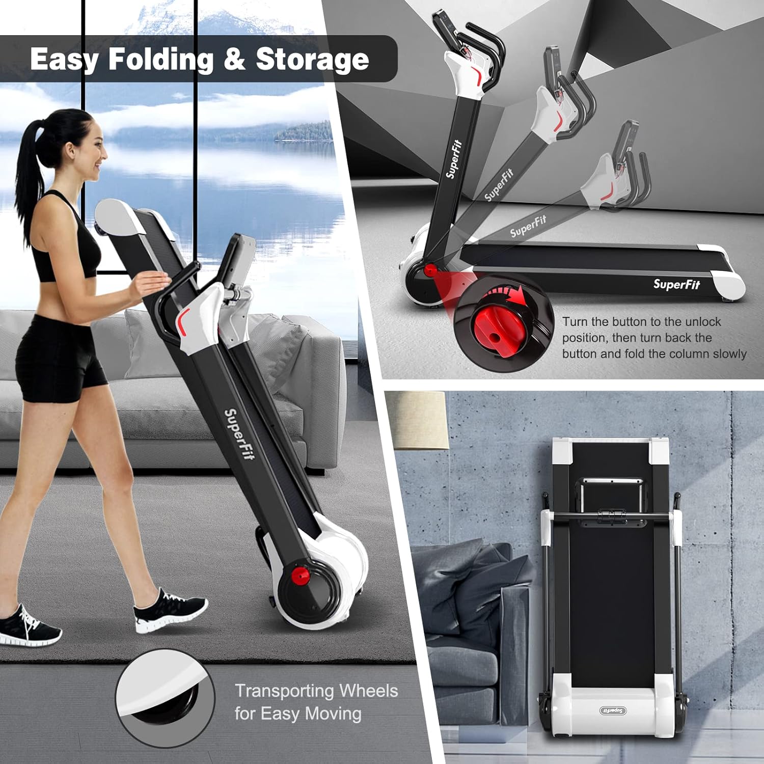 Goplus 2.25HP Folding Treadmill, Electric Superfit Treadmill W/LED Display, APP Control, Blue Tooth Speaker and Device Holder, Compact Jogging Walking Running Machine for Home & Office - Image 3