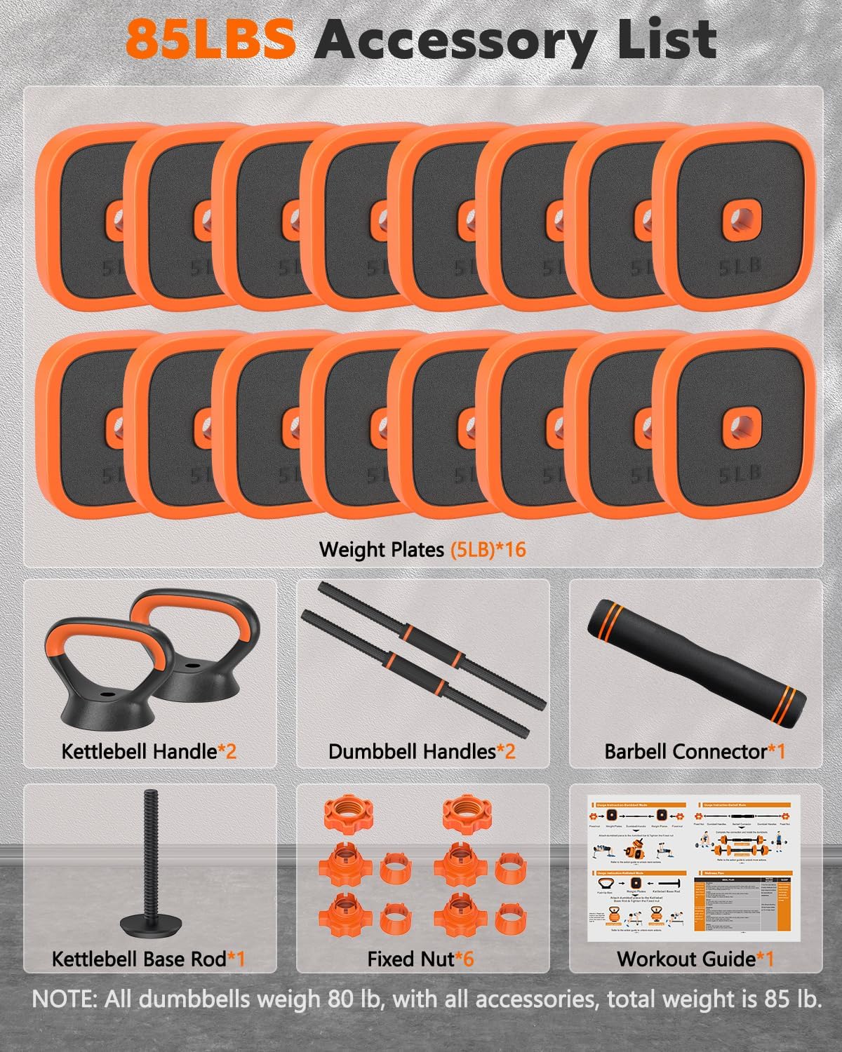 Adjustable Dumbbells Set, 45/65/85 lbs Free Weight Set with Connector, 4 in1 Dumbbells Set for Home Gym Workout - Image 6