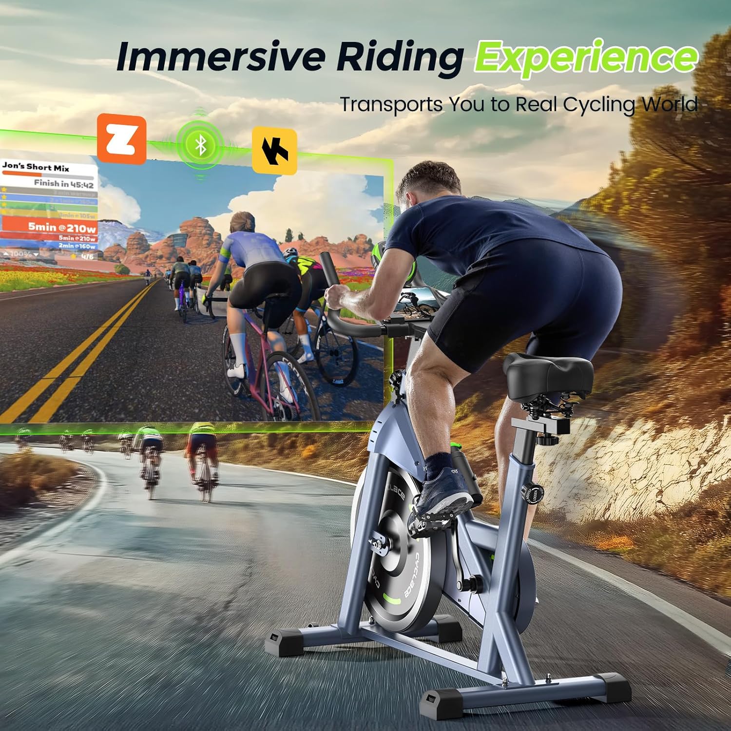 Cyclace Exercise Bike, Magnetic Stationary Bike for Home, Low Noise Cardio Indoor Cycling Bike with App Compatible, 300LBs Weight Capacity & Tablet Mount - Image 2