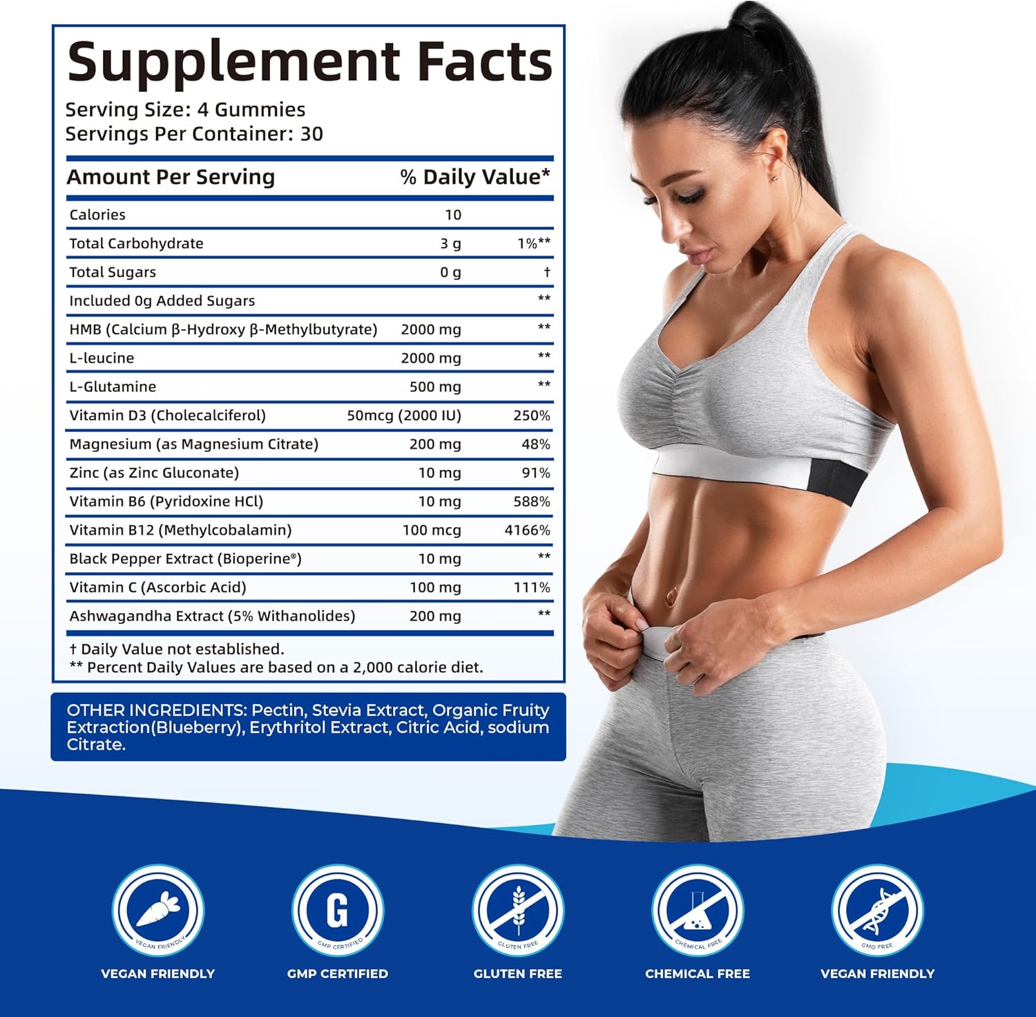 HMB and L-Leucine Gummies, HMB and Leucine Supplement Supports Muscle Fast Workout Support, HMB and Leucine Amino Acid for Men & Women, Sugar Free, Non-GMO, 120 Counts - Image 2