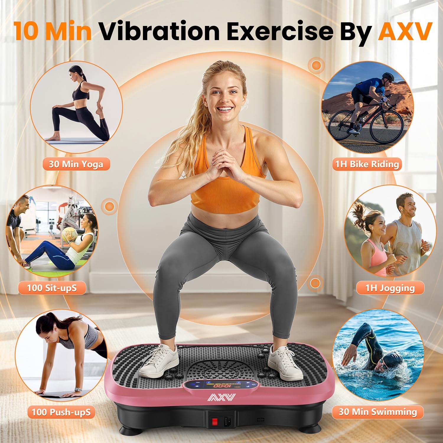 AXV Vibration Plate Fitness Platform Exercise Machine Vibrating Shaking Full Body Shaker Workout Vibrate Stand Shake Board Sport Gym for Weight Loss Fat Burner for Women Men - Image 2