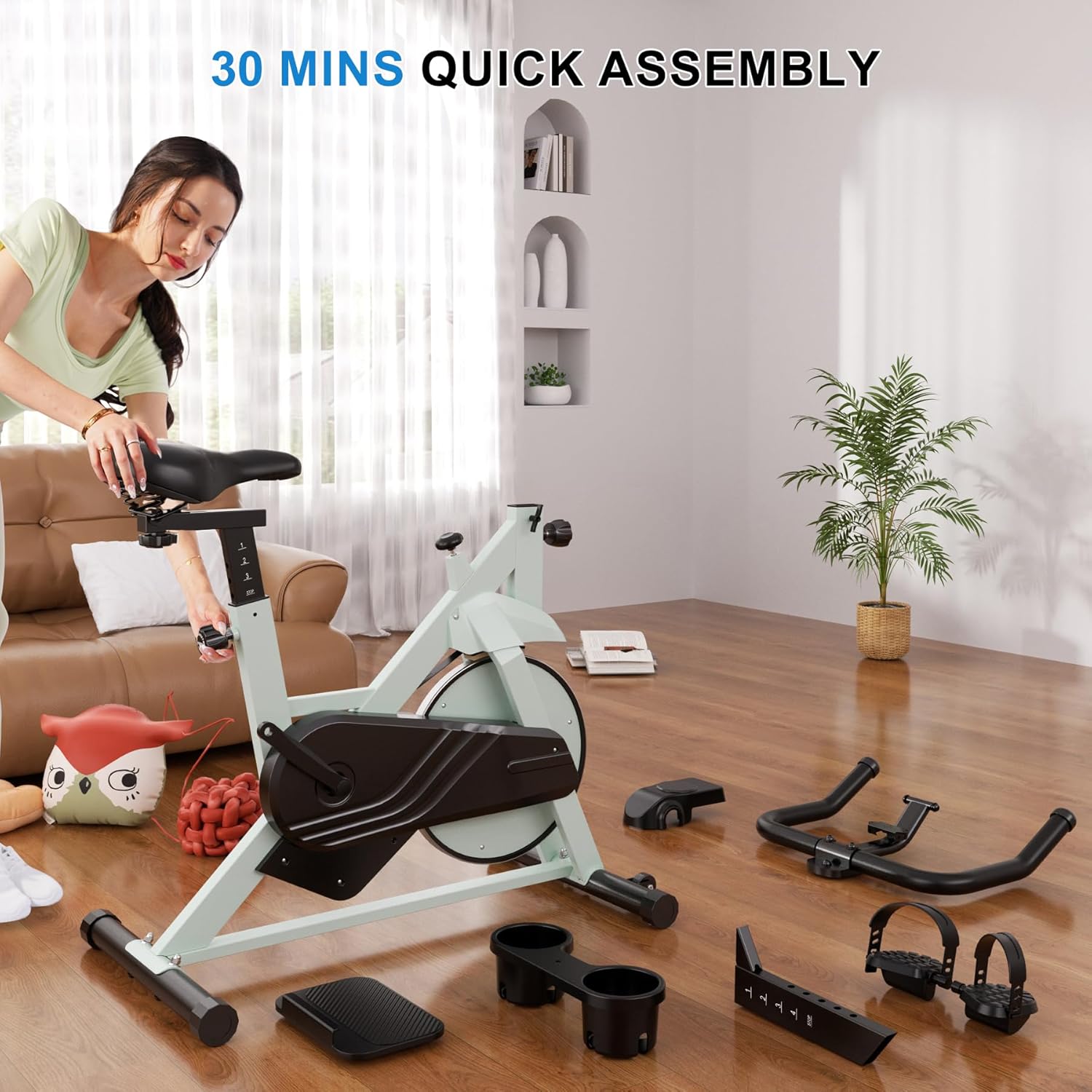 Exercise Bike, 32-Level Magnetic Resistance Stationary Bikes for Home, Low Noise 300LBS Weight Capacity Workout Cycling Bike for Home Gym with Pad Mount, LCD Monitor, Cup Holder - Image 7