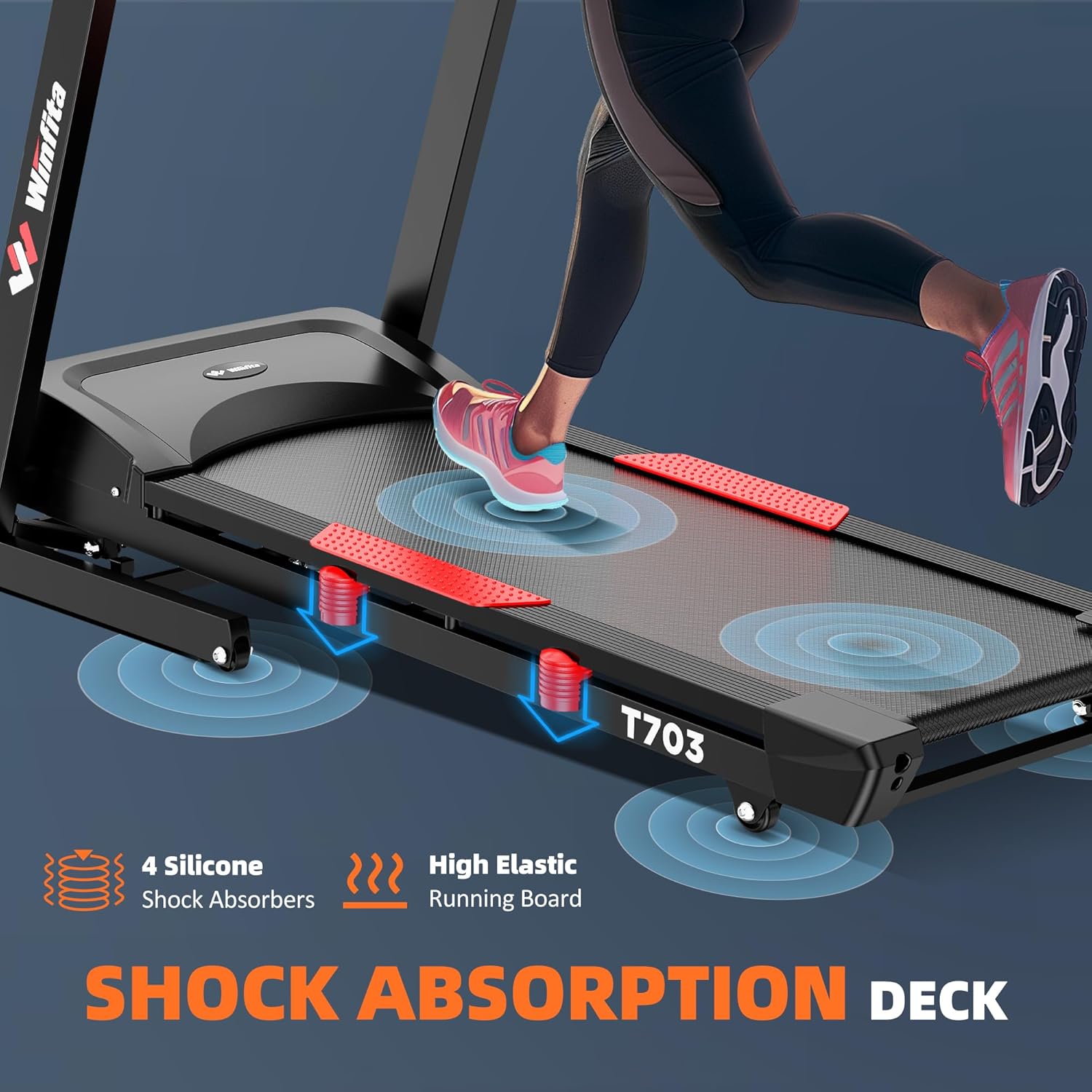 Treadmill with Incline, 300 LBS Capacity, 8 MPH or 10 MPH Speed, Bluetooth, App, Pause Function, Folding Treadmills for Home with 64 Programs, 17'' or 18'' Wide Belt, Heart Rate, BMI Detector - Image 5