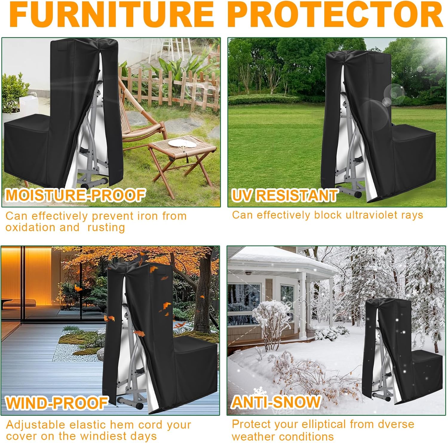 Elliptical Cover, 600D Oxford Fabric Covers with Zipper- fit for Elliptical Exercise Machine/Elliptical Trainer Indoor/Outdoor/Home/Gym, Waterproof Dustproof UV Resistant, Black,70.8 * 29 * 65inch - Image 7
