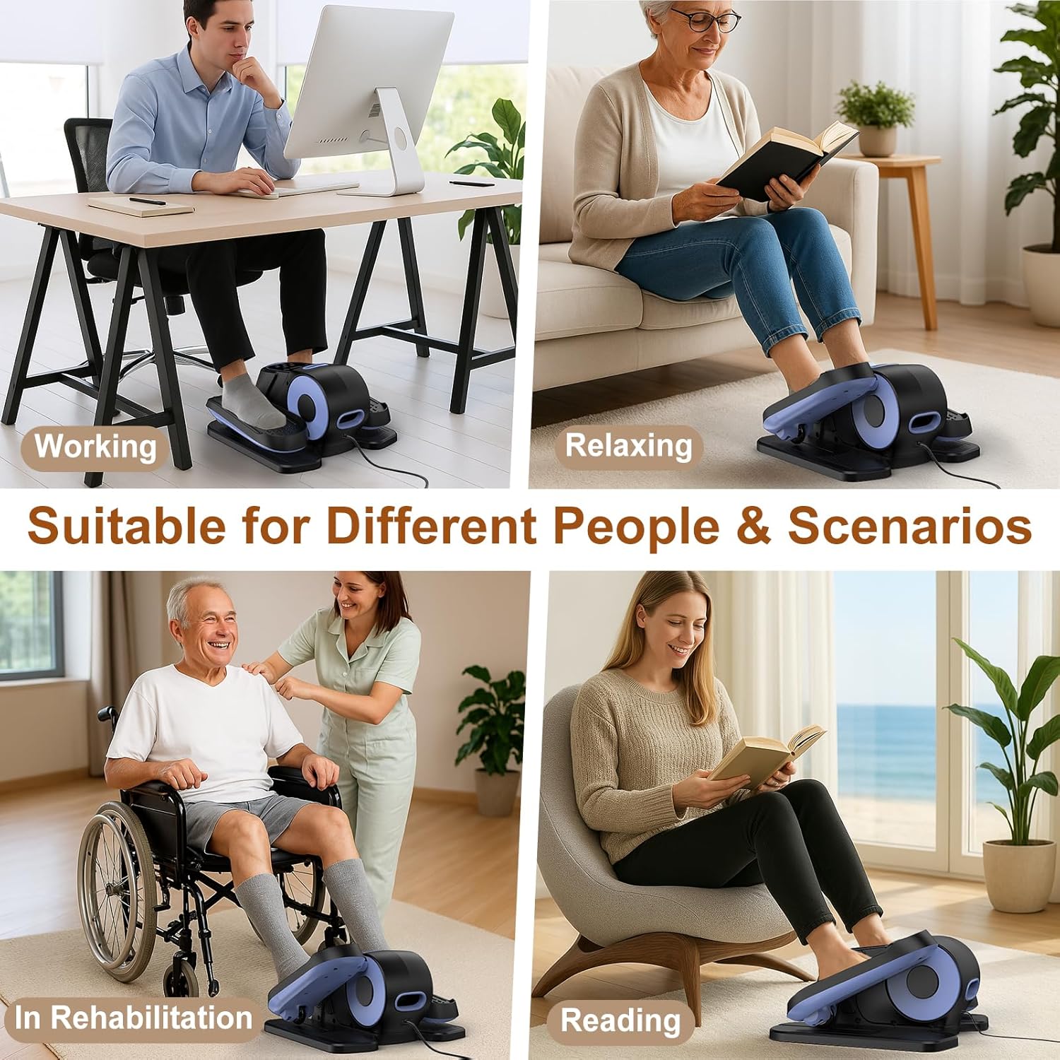 VIVURN® 028 Under Desk Elliptical 5 Modes 12 Speeds Electric Leg Exerciser As Seen on TV While Sitting for Seniors, Low Impact Passive Seated Pedal Exerciser Quiet & Smooth for Home and Office - Image 3