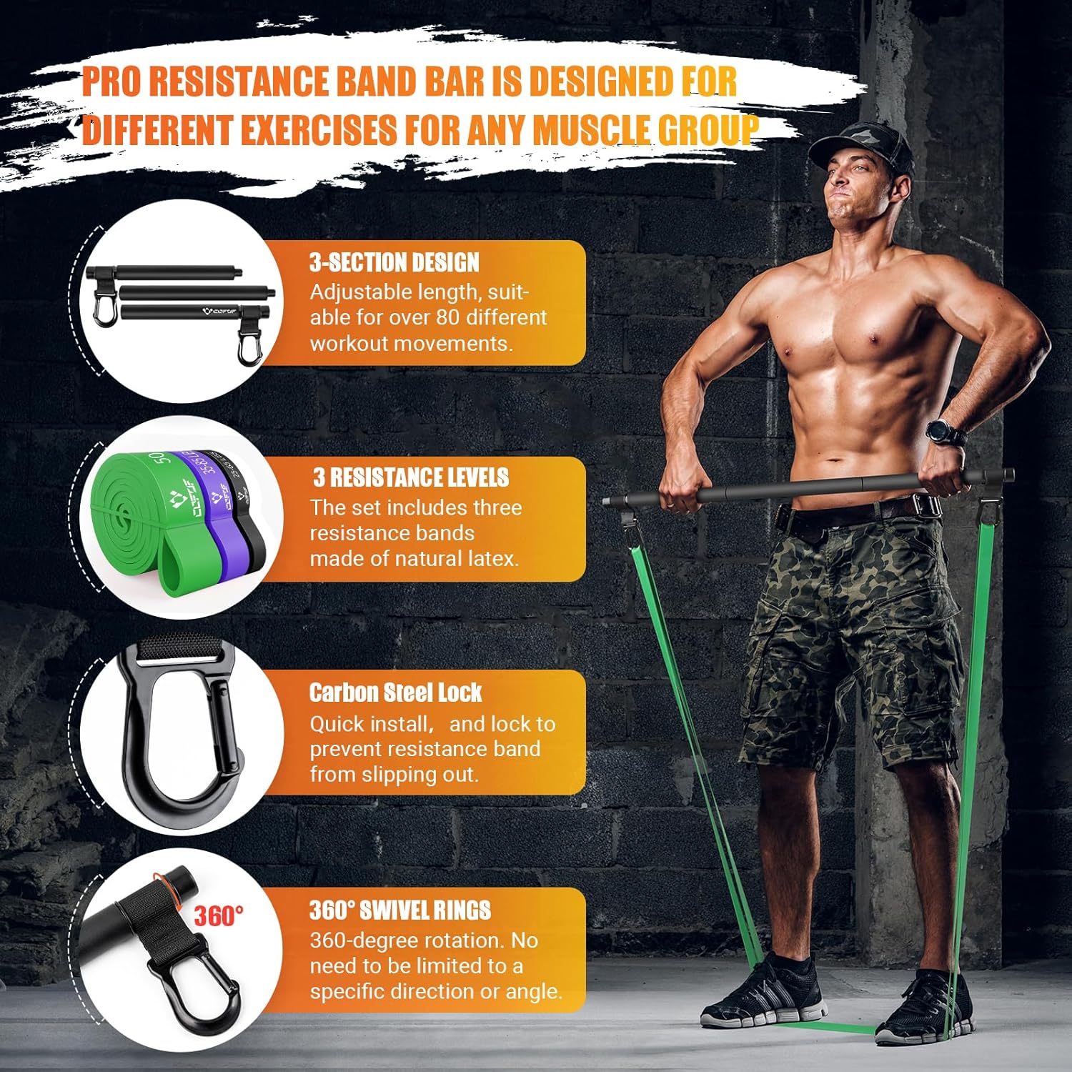 Portable Heavy Duty Resistance Bar with 3 Resistance Bands, Pilates Bar with Pull Up Bands & Training Poster, Yoga Pilates Equipment for Home Gym - Image 2