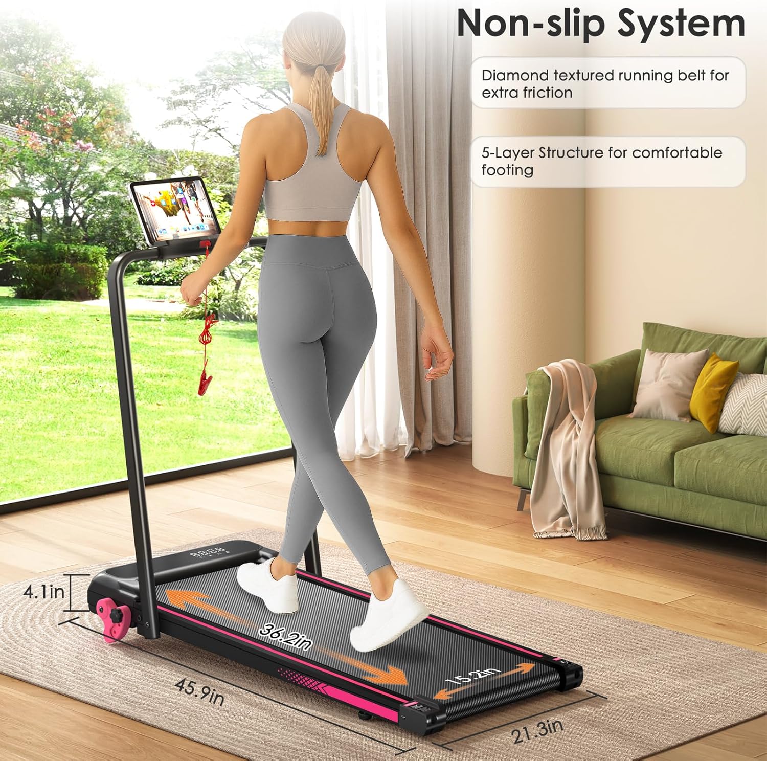 Walking Pad with Incline Portable Treadmill with Handle Bar for Home Office Under Desk Use Small Space Treadmill - Image 5