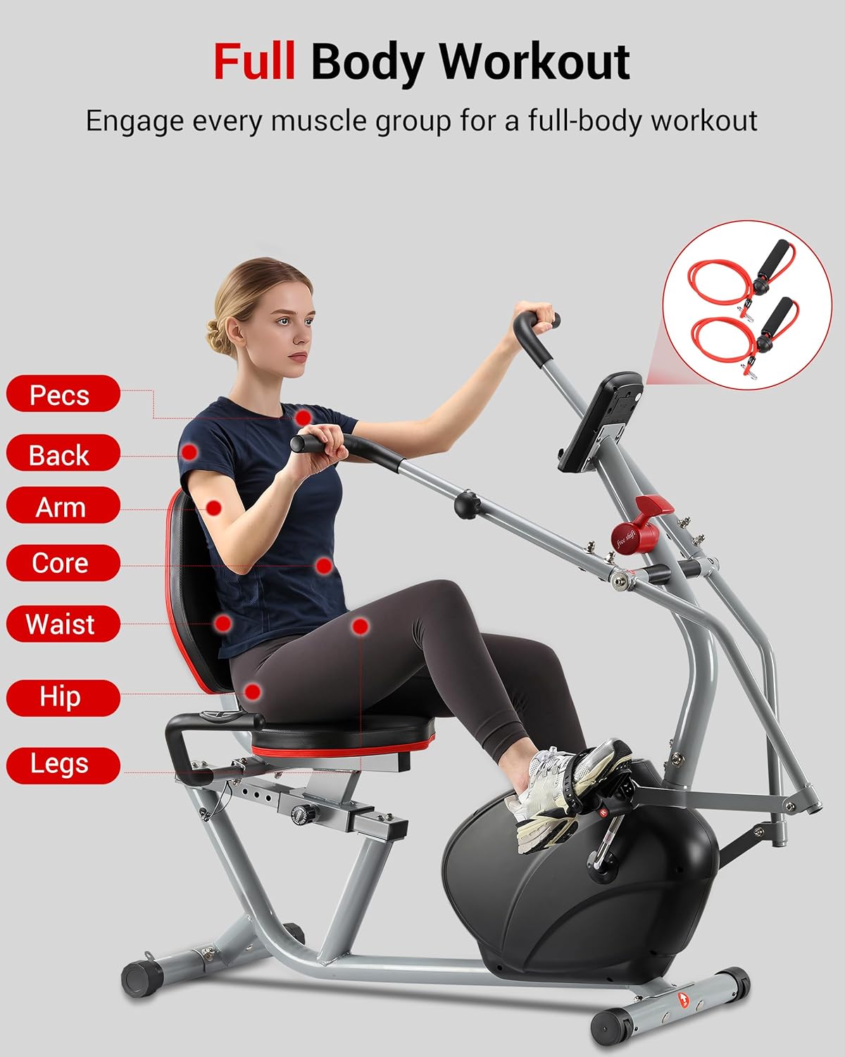 ECHANFIT Recumbent Exercise Bike with Arm Exerciser for Home - Elliptical Recumbent Cross Trainer with Backlit Display, Pulse Sensor, 8-Level Magnetic Resistance, 380LBS Weight Capacity - Image 4