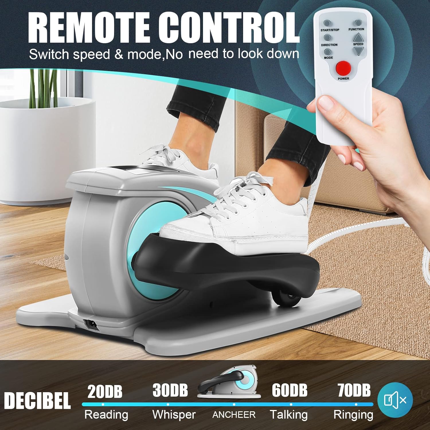 ANCHEER Under Desk Elliptical Machine - Quiet Pedal Exerciser for Seniors, Office & Home, Low-Impact Seated Leg Workout Equipment, Smart LCD Display, Remote Control - Image 6