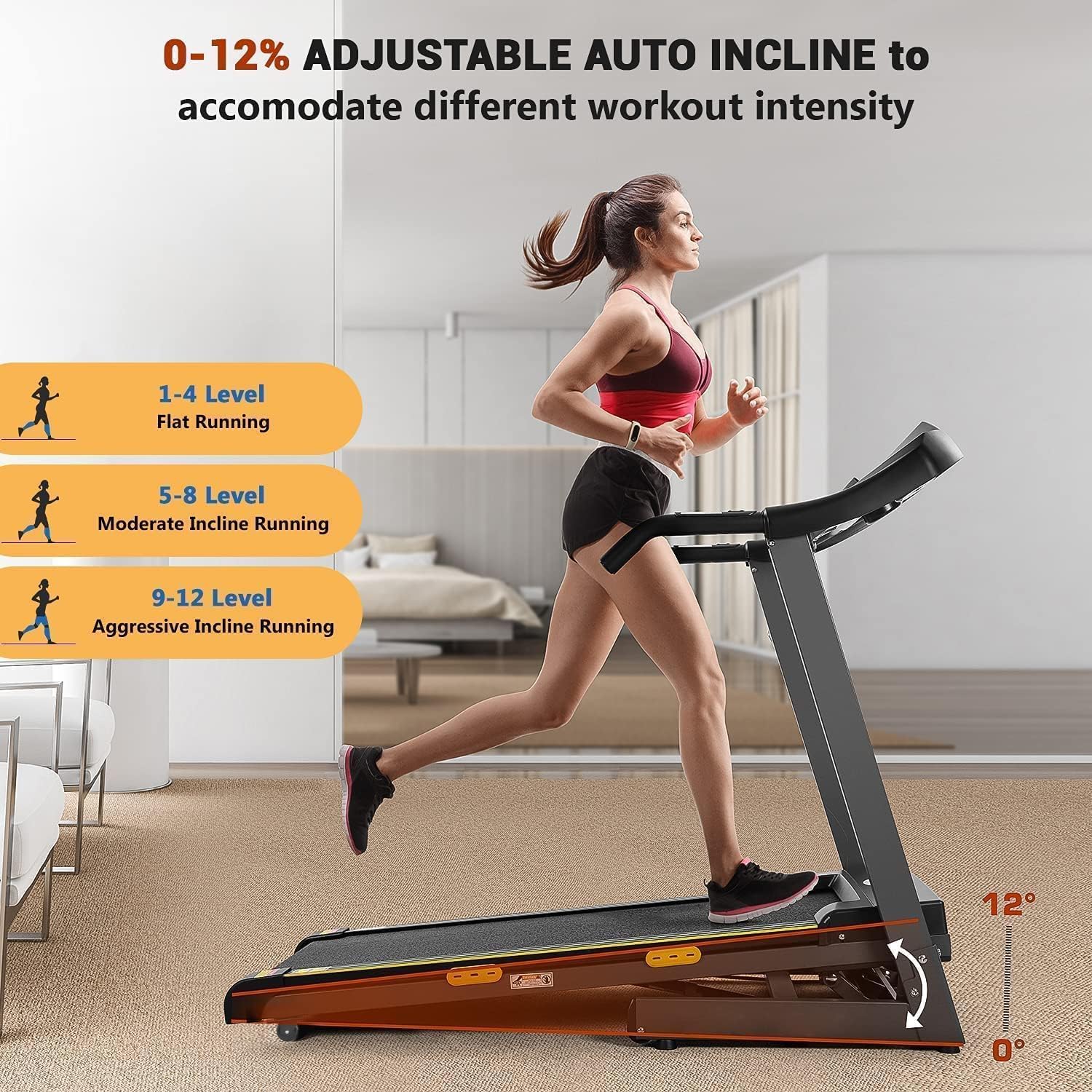 Treadmill with Auto Incline Foldable Treadmill 17'' Electric Treadmills 2.5 HP/8.5 MPH with 15 Training Programs 0-12% Auto Incline Large LCD Display Easy Assembly for Home Office Gym Use - Image 5