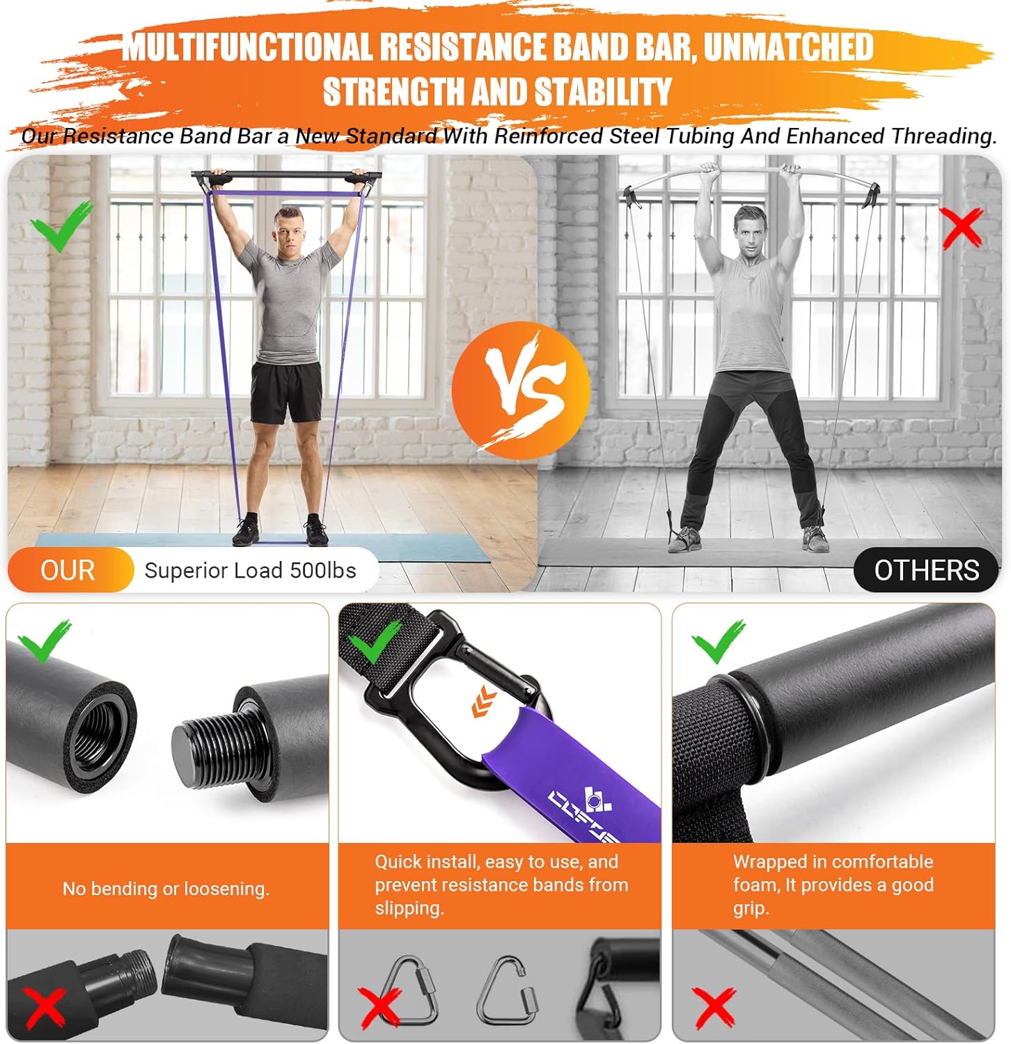 Portable Heavy Duty Resistance Bar with 3 Resistance Bands, Pilates Bar with Pull Up Bands & Training Poster, Yoga Pilates Equipment for Home Gym - Image 3