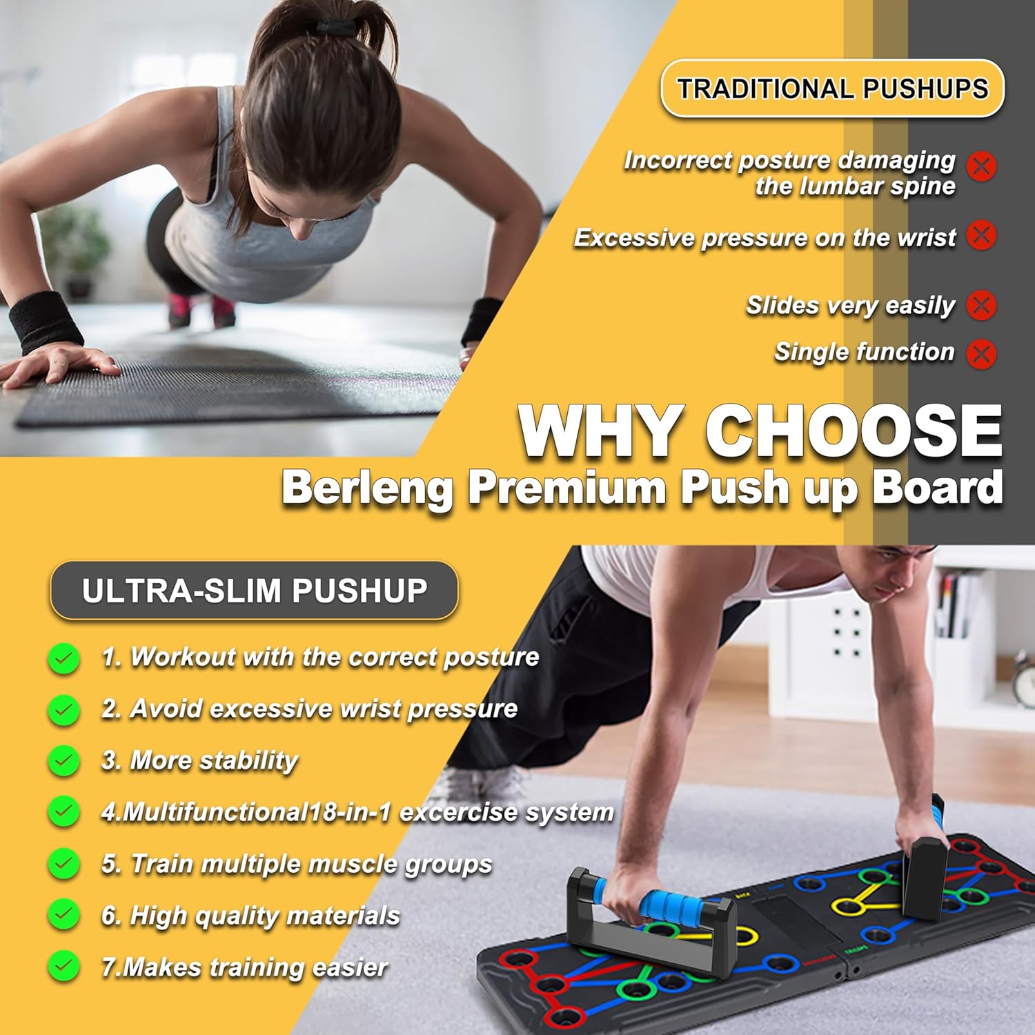 Solid Push Up Board 15 in 1 Home Workout Equipment Multi-Functional Pushup Stands System Fitness Floor Chest Muscle Exercise Professional Equipment Burn Fat Strength Training Arm Men & Women Weights - Image 4