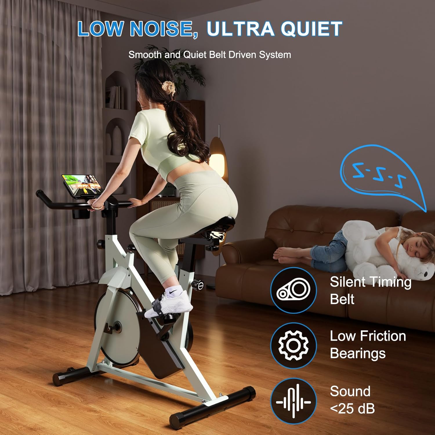 Exercise Bike, 32-Level Magnetic Resistance Stationary Bikes for Home, Low Noise 300LBS Weight Capacity Workout Cycling Bike for Home Gym with Pad Mount, LCD Monitor, Cup Holder - Image 6