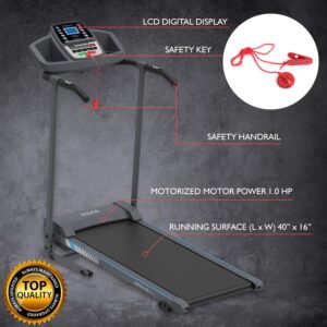 SereneLife Electric Folding Treadmill Exercise Machine – Smart Compact Digital Fitness Treadmill Workout Trainer w/Bluetooth App Sync, Manual Incline Adjustment, for Walking, Running, Gym