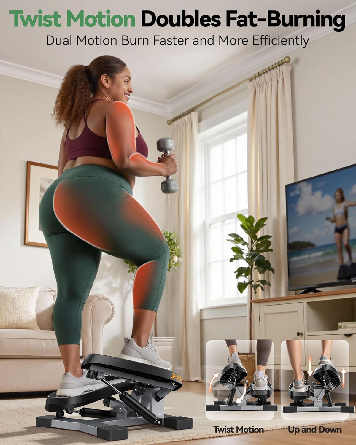 Sportsroyals Stair Stepper,Twist/Mini Stepper for Exercise at Home,Step Machine with Resistance Bands for Full Body Workout, 350lbs+ Capacity - Image 2