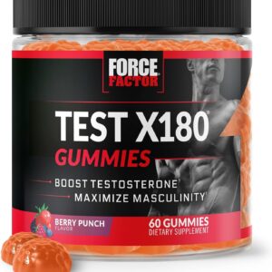 Force Factor Test X180 Gummies Testosterone Booster for Men with Tongkat Ali, Horny Goat Weed, Tribulus Terrestris, Fenugreek, & Black Maca, Supplement Men, Berry Punch, 60 Gummies, 1-Pack