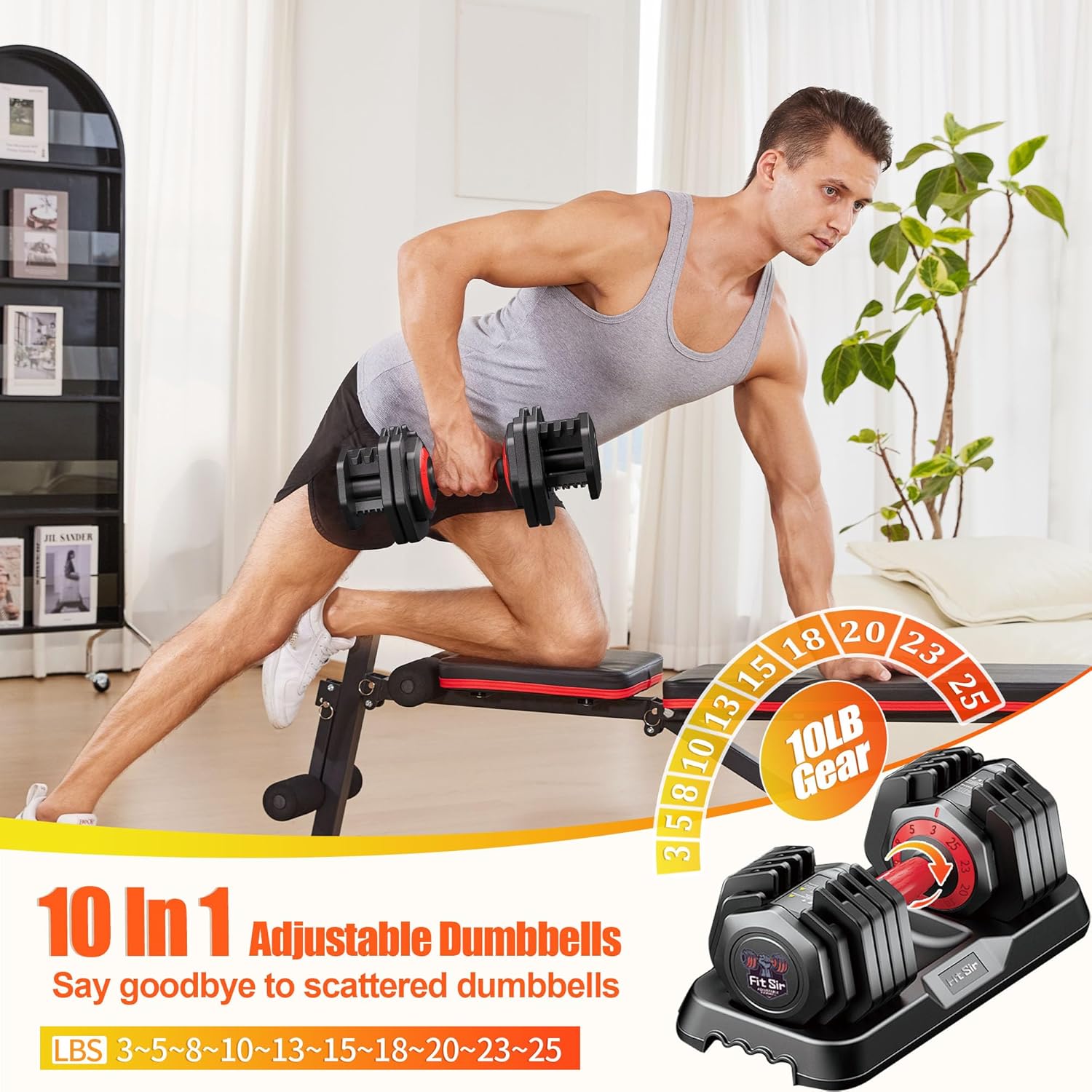 Adjustable Dumbbell Set 25/55/90LBS,10 in 1 Free Weights Dumbbell with Anti-Slip Texture Handle,1 Sec Speed Adjustment Men/Women Gym and Home Strength Training Equipment. - Image 2