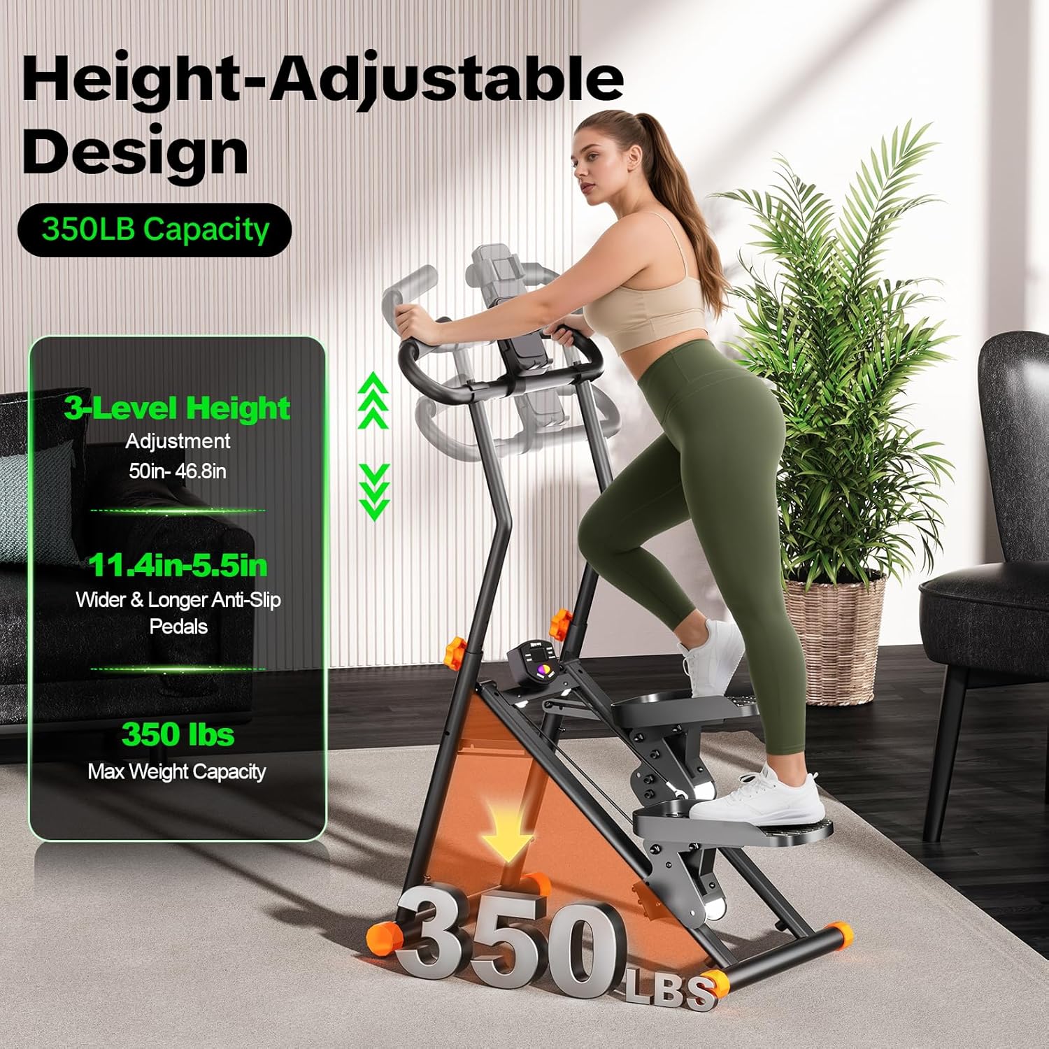 Stair Stepper for Home Gym, 2025 Upgrade Stair Climber w/ 3-Level Resistance & Height, Non-Slip Pedals, Digital Tracker & Phone Holder Home Exercise Machine for Women Men - Image 5